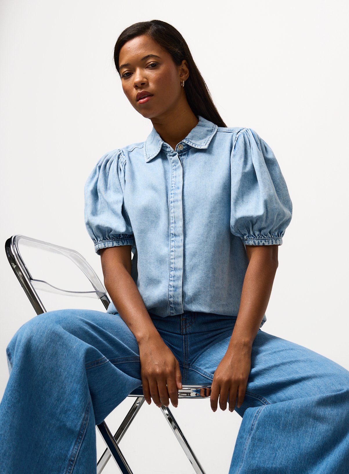 Light Blue Denim Volume Sleeve Shirt 22 - Image 1 thumbnail